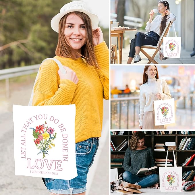 Floral Christian Gifts Religious Gifts Makeup Bag, Canvas Tote Bag Grocery Bags for Yoga Totes for Women Birthday