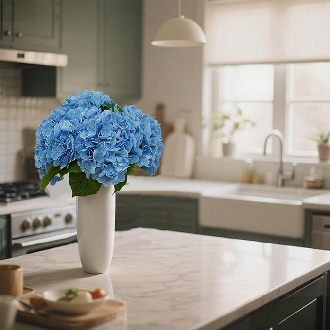 4Pcs Blue Hydrangea Artificial Flowers 21 Inch Real Touch Flowers with Stems Fake Artificial Hydrangeas Flowers for Bouquet Table Centerpieces Spring Decorations for Home