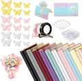 REAXYZNN 235 Pcs Bouquet Wrapping Paper Mother's Day Waterproof Flower Wrapping Paper, Florist Supplies with Pins Butterflies Ribbons Cards for DIY Packaging Bouquet(10 Colors)
