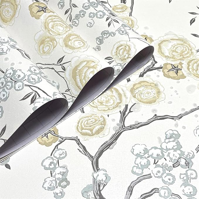 Orainege Peel and Stick Wallpaper Vintage Floral Contact Paper 17.7in ×196.8in Beige Floral Wallpaper Peel and Stick Removable Wall Paper for Bathroom Waterproof