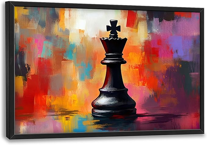 King Chess Large Wall Art Framed Colorful Wall Decor for Living Room Chess Pictures Oversized Canvas Print Painting Modern Extra Large Framed Artwork for Bedroom Office Home Decor 36"x24"
