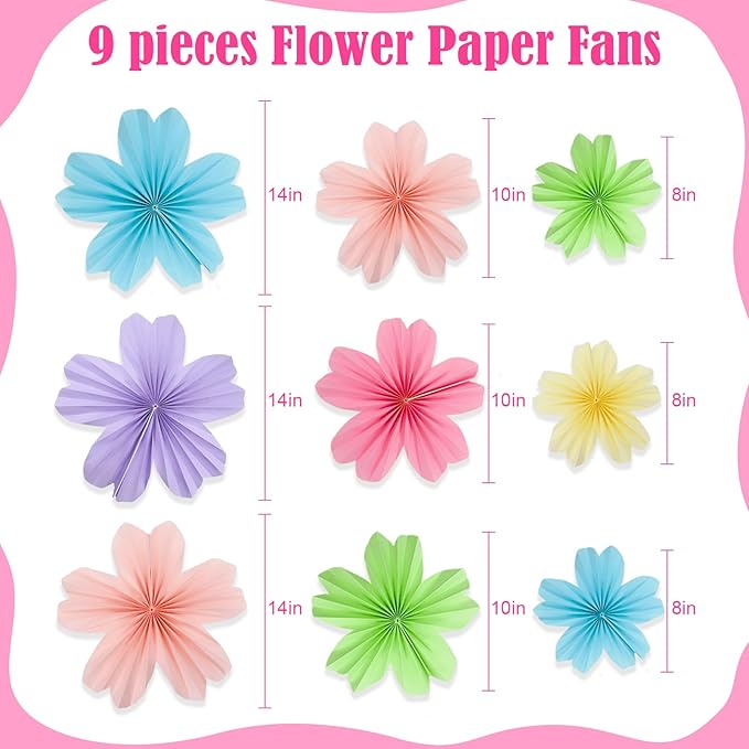 9 Piece Set Paper Flowers Decorations for Wall,3 Sizes 8-14 inch Flower Decor Flower Wall Giant Flowers for Decoration,Classroom Decor
