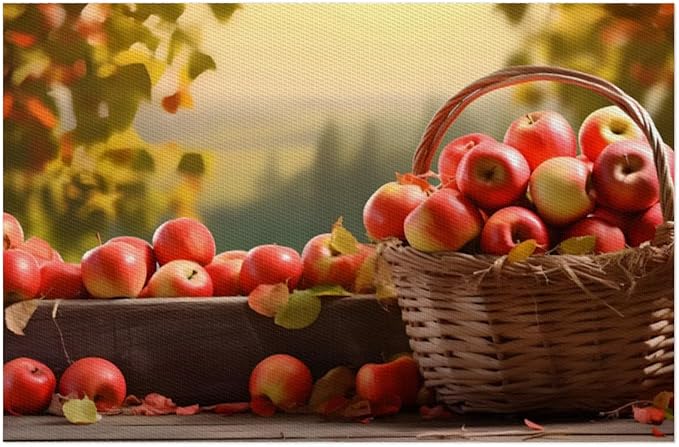 Fall Fruit Apple Placemats Set of 6 PVC Vinyl Non Slip Table Mats Waterproof Heat Resistant Place Mats Washable Wipeable Dining Table Mat for Kitchen Party Farmhouse Indoor Outdoor Decorative