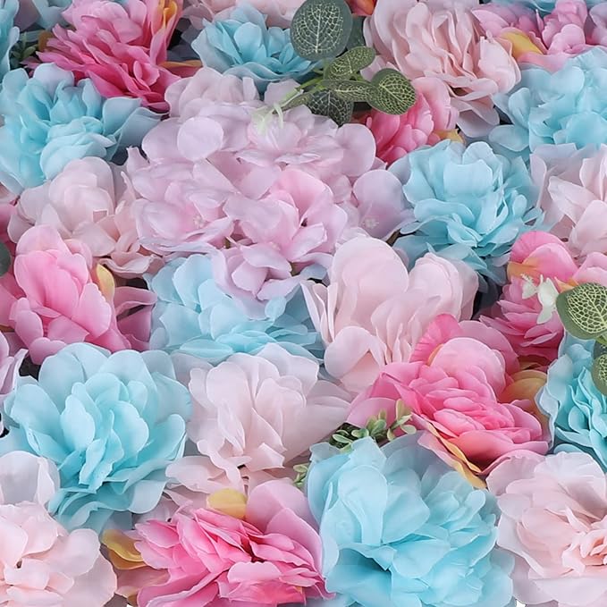 LOYALHEARTDY Artificial Flower Wall Panels 12 Pack 16 x 24 Flower Walls Mat Silk Rose Hydrangea Flower Panels for Backdrop Event Party Wedding Wall Decoration