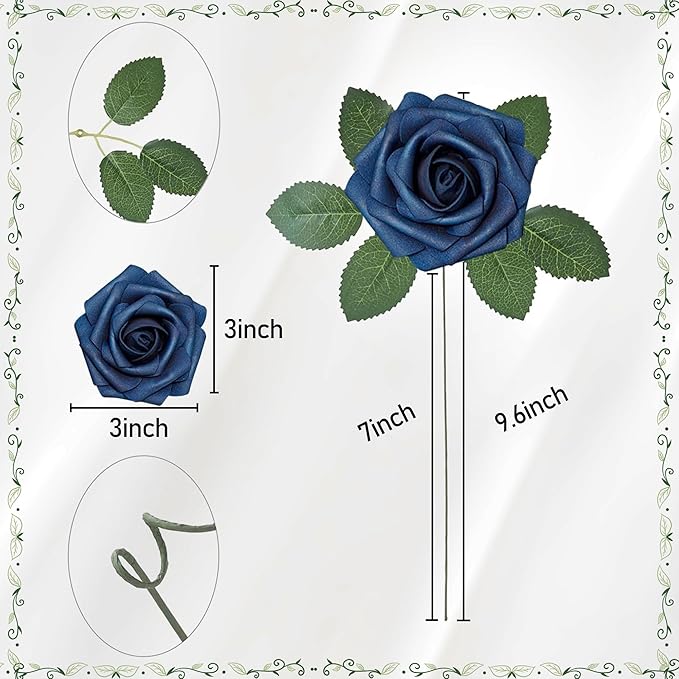Artificial Flowers, 100pcs Artificial Rose for DIY Wedding Bouquets Centerpieces Arrangements, Navy Blue Foam Roses with Stem for Bridal Shower Party Home Decorations