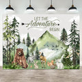 12x8ft Baby Shower Backdrop Mountain Forest Wild Animal Photography Background Cartoon Bear Woodland Green Trees White Cloud Birthday Party Banner Decorations Gender Reveal Photo Booth Prop