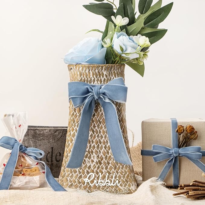 Ribbli Dusty Blue Velvet Ribbon 5/8 Inches Continuous 25 Yard Spool Dusty Blue Christmas Ribbon for Gift Wrapping Crafts Home Decor