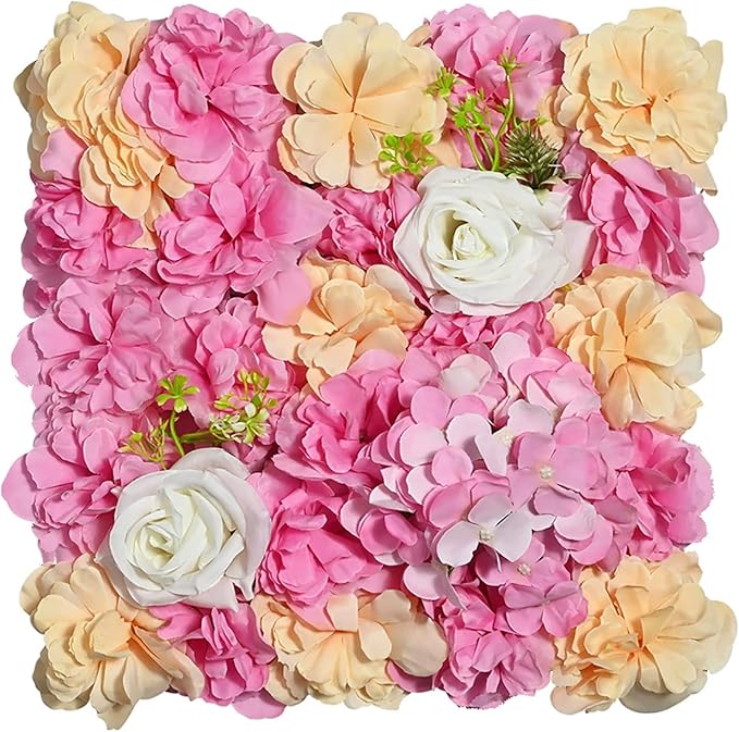Flower Wall Backdrop, 12PCS 10.6"-15.7" Artificial Flower Wall Panel with Various Styles, 3D Floral Wall Decor for Wedding Photo Background Festive Party Home Decoration (F016, 13.8 * 13.8in)