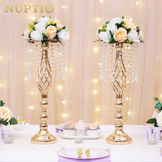 NUPTIO Artificial Flower Centerpieces for Tables: 10 Pcs Peachy Champagne & White Flower Ball Arrangement for Wedding Party - 9.5 Inch Diameter Floral Rose for Bridal Shower Decor