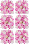 JJIESHENG Flower Wall Panels 3D Flower Wall Backdrop, 6Pcs Artificial Flower Wall Panel Silk Rose Floral Decorative Faux Flower Wall Background for Wedding Home Decoration (White, Pink, 15 * 15in)