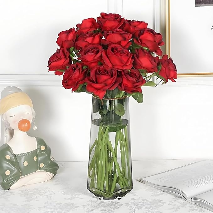 200 Pack Silk Roses Flowers - Artificial Burgundy Fake Flowers with 50cm Stems for Wedding Decor, 3.7in(7cm) Silk-Like Velvet Flower Heads for Wedding, Vintage Decor (200, Burgundy)