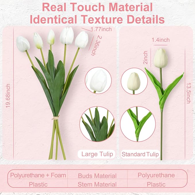 Real Touch Artificial Tulips, 20pcs Fake Tulip Flower Stem, PU Faux Tulip 19.7” for Mother's Day Easter Valentine's Gift, Home Decor Wedding, Table Centerpiece Floral Creation, Pinkish Purple