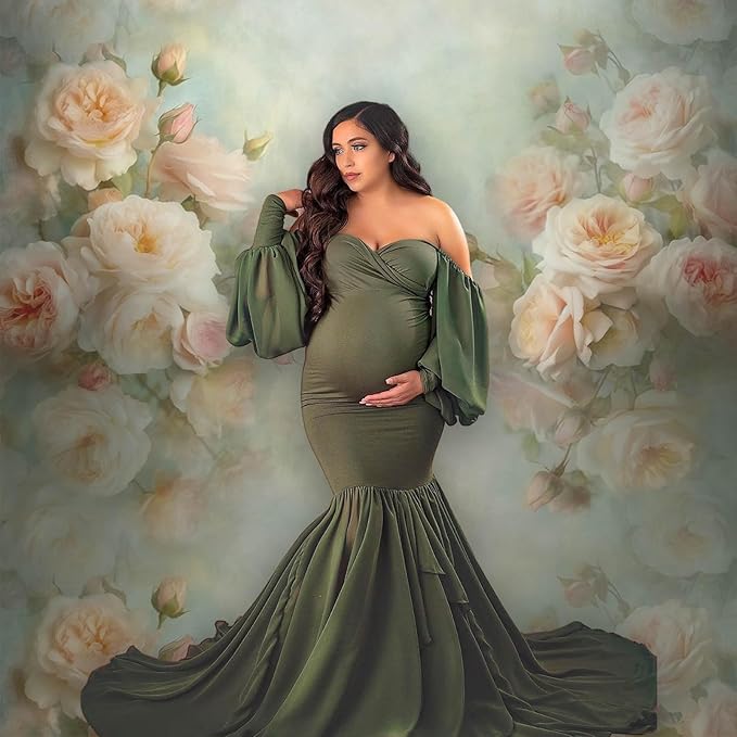 Mocsicka Abstract Floral Backdrop for Photography 7x5ft Retro Green Spring Watercolor Painting Floral Background Newborn Baby Shower Princess Girls Portrait Decoration Backdrop