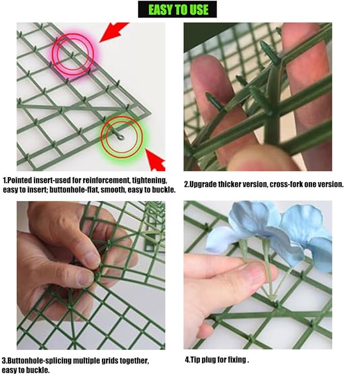 Artificial Flower Grid Panels,DIY Flowers Wall Frames,Flowers Wall Arches Backdrop,Plastic Fences Frames for Wedding Party Flower Grids,Artificial Flowers Plant Base,12Pieces,10x10 Inches