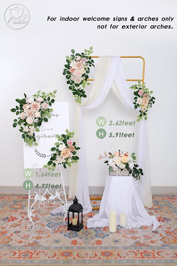 Pack of 2 Wedding Arch Decorations Artificial Hanging Flowers Floral Swag for Wedding Welcome Sign Backdrop Balloon Arch Home Party Bridal Ceremony Reusable (Pink)