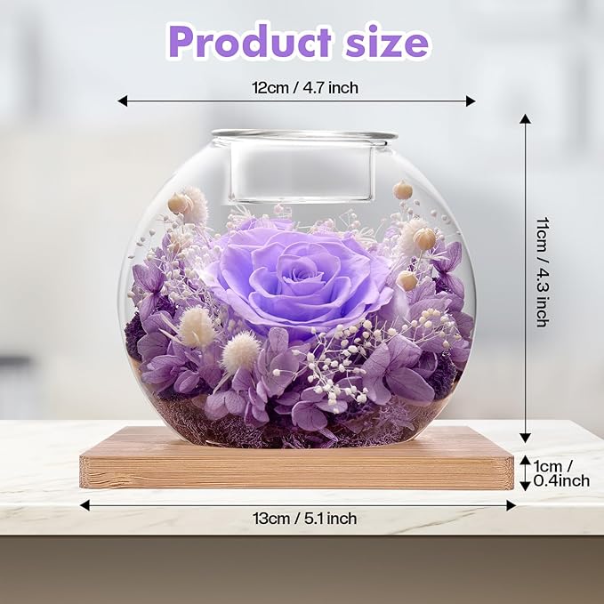 Christmas Birthday Gifts for Women Preserved Roses in Glass Dome with Scented - Romantic Preserved Flower for Women, Girlfriend, Wife, Mom, Grandma, Sister, Her-lightpur