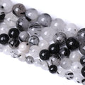 8MM 45PCS Natural Crystal Stone Black Rutile Quartz Gemstone 2A Grade Loose Beads for Jewelry Making DIY Bracelet Necklace Semi Precious Beads 1 Strand