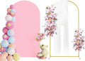 Putros 7.2ft Metal Arch Stand with Cover Pink Spandex Fitted Wedding Arch Cover and Round Top Chiara Backdrop Stand Set for Birthday Party Baby Shower Decoration