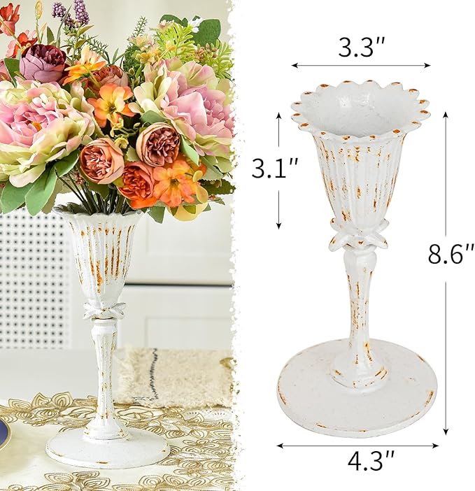 Sungmor Cast Iron Tabletop Flower Vase, Vintage Pretty Tulip Design, 8.6" Tall Decorative Centerpieces Flower Stand, Artificial Flower Arrangements Home Decor for Ceremony Birthday Holiday Event Party