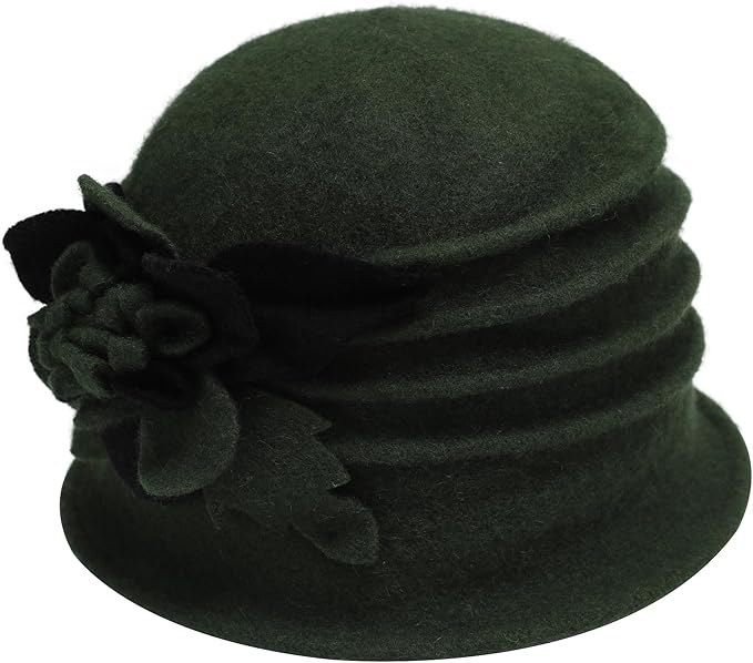 ZLYC Women Wool Cloche Bucket Hat 1920s Vintage Dress Winter Hats with Flower Accent