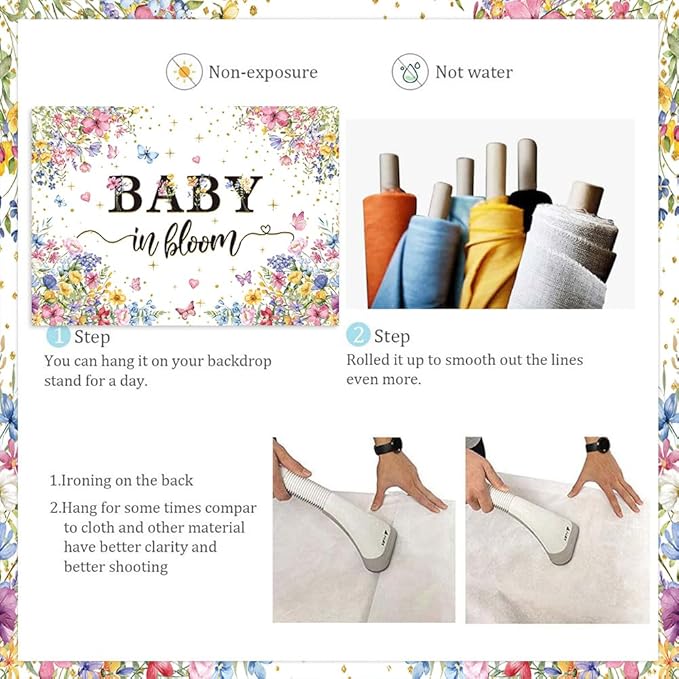 Baby in Bloom Backdrop Wildflower Baby Shower Party Photography Background Spring Floral Gold Glitter Butterfly Banner for Girls Baby Shower Newborn Birthday Party Decorations (94X70 inch (8x6FT))
