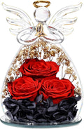 Beferr Christmas Birthday Gifts for Women, Mom Gifts for Christmas Fresh Flowers for Delivery Prime Forever Preserved Rose in Glass Angel Figurine Xmas Gifts for Grandma Wife Sister Her, Black & Red