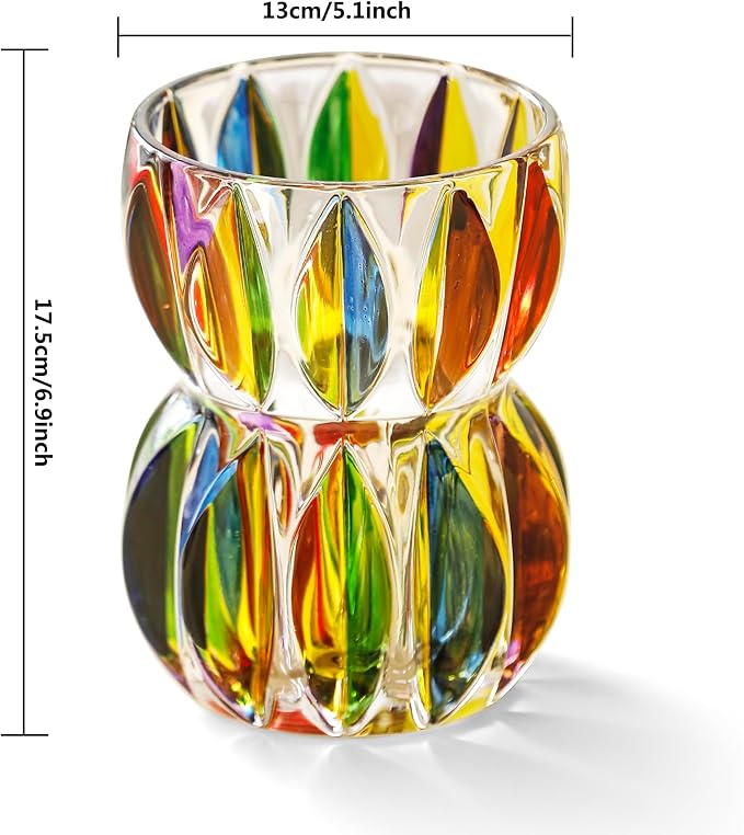 Hand Painted Colorful Crystal Glass Vase 6.9 inch Tall.