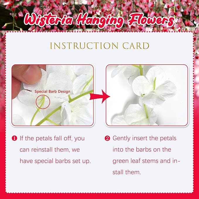 36 Pack Red Wisteria Hanging Flowers, 3.44 Ft Fake Hanging Flowers, Artificial Wisteria Garland Vines for Wedding Room Backdrop Outdoor Patio Garden Decoration
