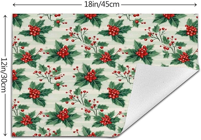 PVC Placemats Set of 4 Wipeable Table Mats Washable Heat Resistant Non Slip Vinyl Dining Table Mat for Kitchen Indoor Outdoor Patio Farmhouse Place Mats Christmas Red Berry Decorative
