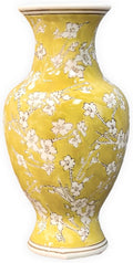 Galt International 14” Hand Painted Chinoiserie Ceramic Vase – Antique Style Porcelain Flower Bottle by Galt International, Fishtail Chinese Vase for Home Decor & Centerpiece - Yellow and White Sakura
