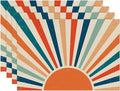 Placemats Set of 4 Retro Colourful Sunrise Place Mats Washable Table Dinner Mats Linen Table Mats for Kitchen Dining Party Home Kitchen Decor 12x18 Inch