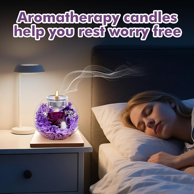Christmas Birthday Gifts for Women Preserved Roses in Glass Dome with Scented - Romantic Preserved Flower for Women, Girlfriend, Wife, Mom, Grandma, Sister, Her-Purple