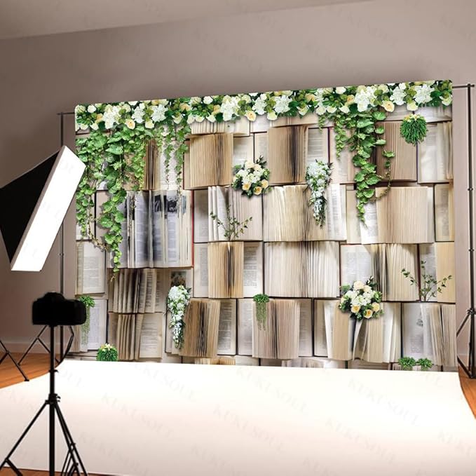 7x5ft Book Backdrop for Party Flower Garlend Book Pages Wedding Background for Books Lovers Photography Studio Props KUBDJ091