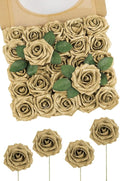 N&T NIETING Artificial Flowers Glowing Gold Flowers Foam 25pcs Glitter Roses Real Looking Fake Roses with Stem for DIY Wedding Bouquets Centerpieces Bridal Shower Party Home Decorations