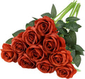 Nubry Artificial Burnt Orange Silk Rose Flower Bouquet Lifelike Fake Rose for Wedding Home Party Decoration Event Gift 10pcs (Burnt Orange)