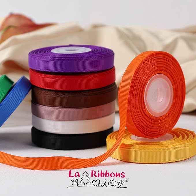 LaRibbons 3/8 Inch 100 Yard Grosgrain Ribbon Pack,10 Yd/Roll 10 Rolls Craft Ribbon for Gift Wrapping Floral Bouquets Wedding Party Decoration, Rainbow