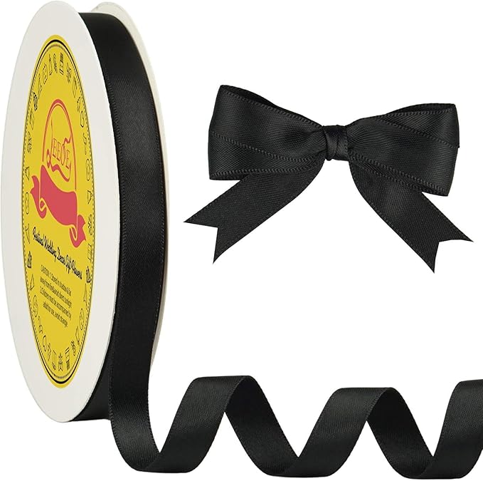 Double Face Black Satin Ribbon 1/2 inch X 50 Yards Polyester Black Ribbon for Gift Wrapping Very Suitable for Weddings Party Invitation Decorations and More