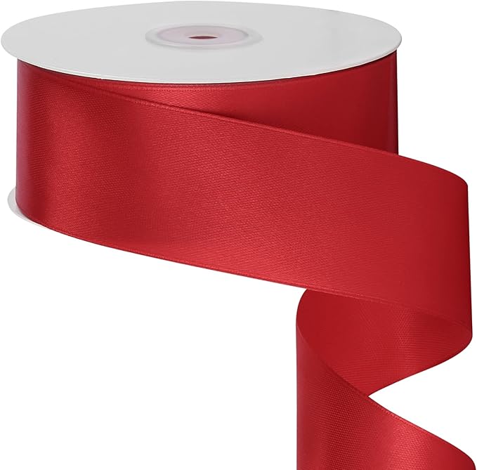 LIUYAXI 1-1/2 Inches 50 Yards Red Satin Ribbon, Solid Fabric Ribbon Roll for Flower Bouquets, Gift Wrapping, Wedding, Handmade Crafts