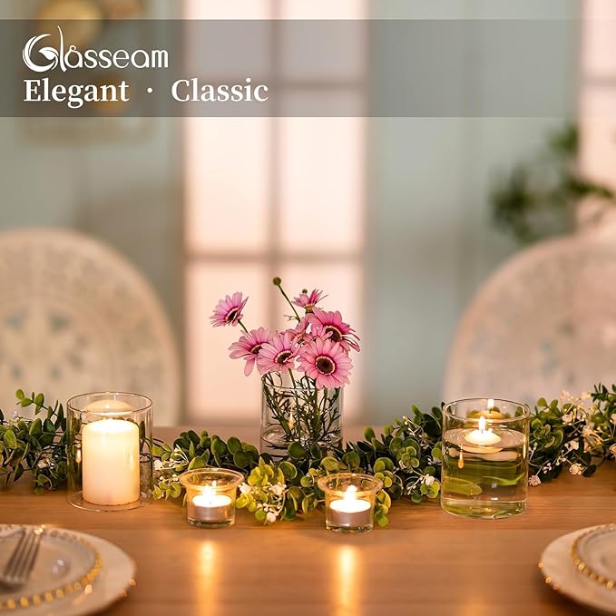 Glasseam Glass Cylinder Vases for Centerpieces, Small Clear Flower Vase Set of 12, Modern Floating Candle Vases Decor, Decorative Hurricane Candle Holders for Wedding Dining Table Decorations, 4in
