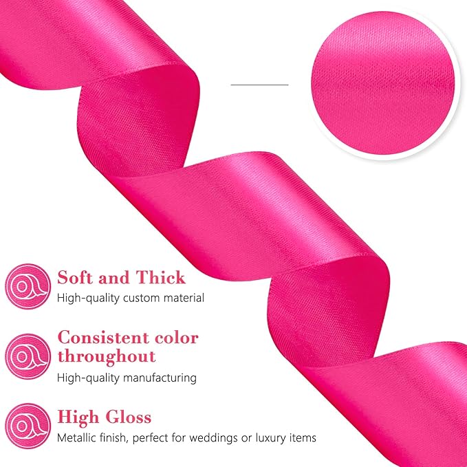 Hot Pink Ribbon 1-1/2 Inch, 60 Yards Hot Pink Satin Ribbon for Gift Wrapping Flower Bouquet Crafts Wedding Birthday Party Baby Shower