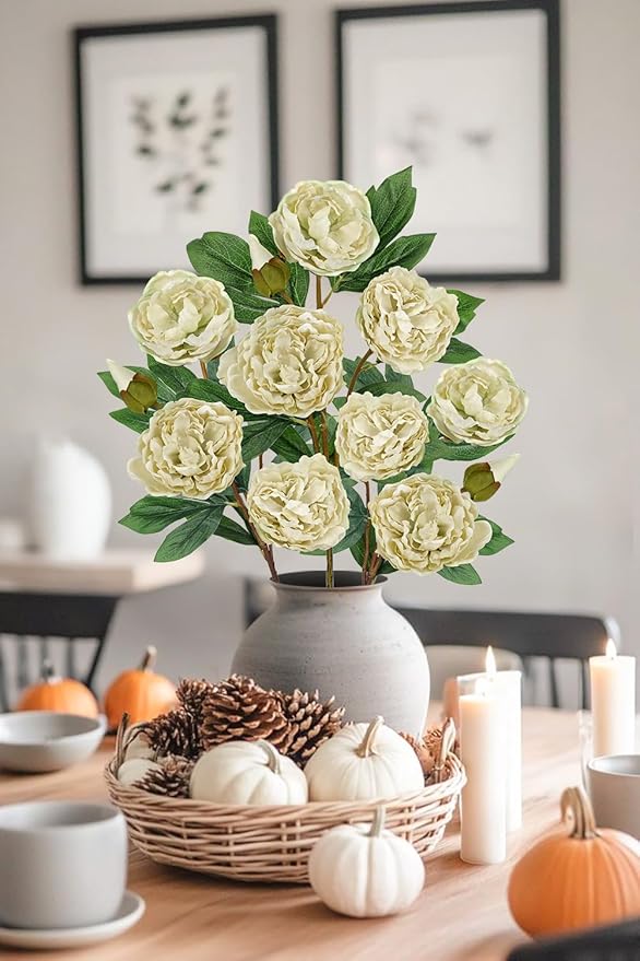 Briful 3 Pack Artificial Peony Flower 27.5" Tall White Silk Peonies Floral Stems Real Touch Faux Peony Flower for Wedding Bouquets Home Floral Arrangements Table Centerpieces DIY Décor