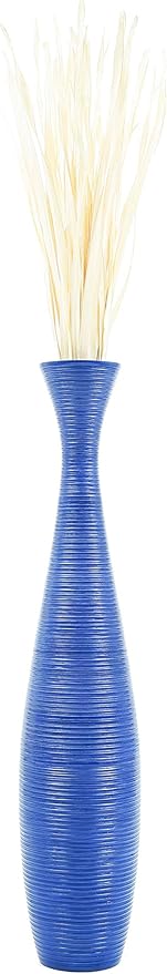 Leewadee Large Blue Home Decor Floor Vase - Wooden 41 inch Tall Farmhouse Decor Flower Holder for Fake Plant and Pampas Grass