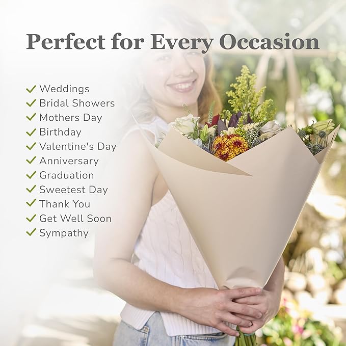 the florist Supply 20 Sheets Premium Flower Wrapping Paper | Waterproof Flower Wrapping Paper for Bouquets | Double Sided Floral Bouquet Sheets | DIY Gifts Colorblend Desert Sand
