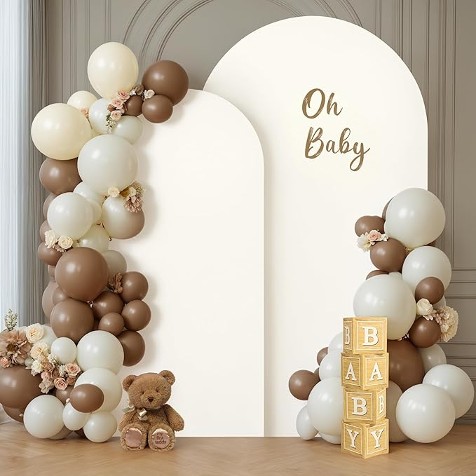 Beige Arch Backdrop Covers - 6.6FT, 5FT Spandex Fitted Wedding Arch Stand Covers Round Top Chiara Stretchy Arch Backdrop Cover for Wedding Birthday Party Decoration