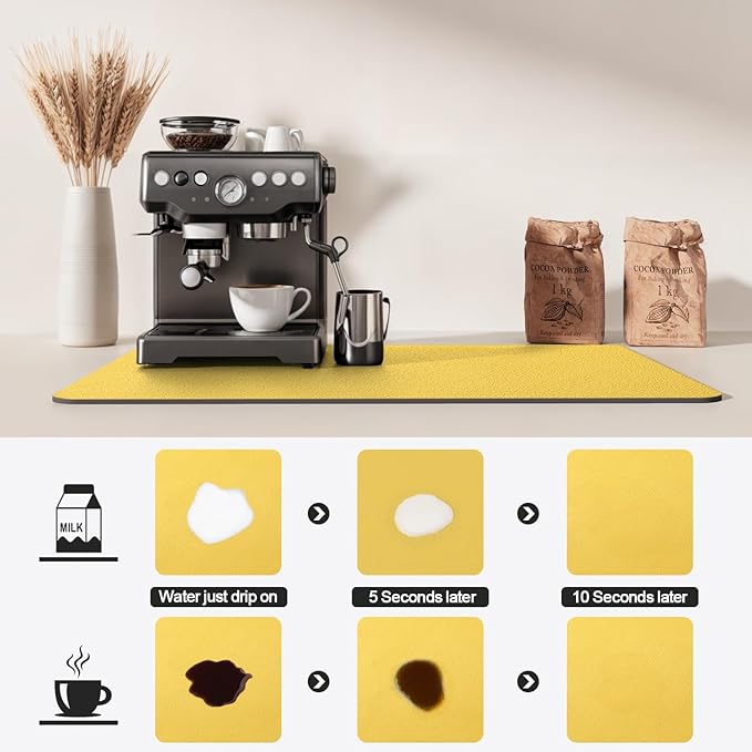 Dish Drying Mat for Kitchen Counter | Coffee Bar Mat for Countertops | Heat Resistant Drainer Mat with Non-slip Rubber Backed | Hide Stain Kitchen Absorbent Draining Mat | Yellow 18"x28"