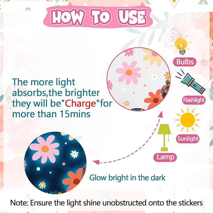 Glow in The Dark Big Daisy Wall Decals，Glowing Luminous Daisy Wall Stickers Colorful Removable self-Adhesive Flower Decals for Girls Bedroom Kids Baby Nursery Living Room Decoration