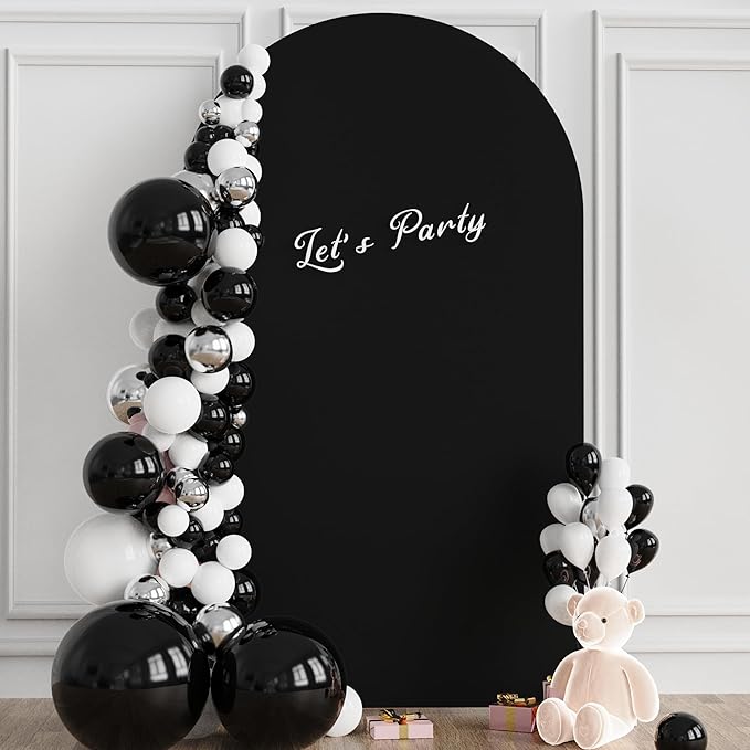 Wokceer Wedding Arch Cover 8FT Spandex Fitted Wedding Arch Stand Covers Round Top Chiara Arch Backdrop Cover for Birthday Party Ceremony Banquet Decoration Black