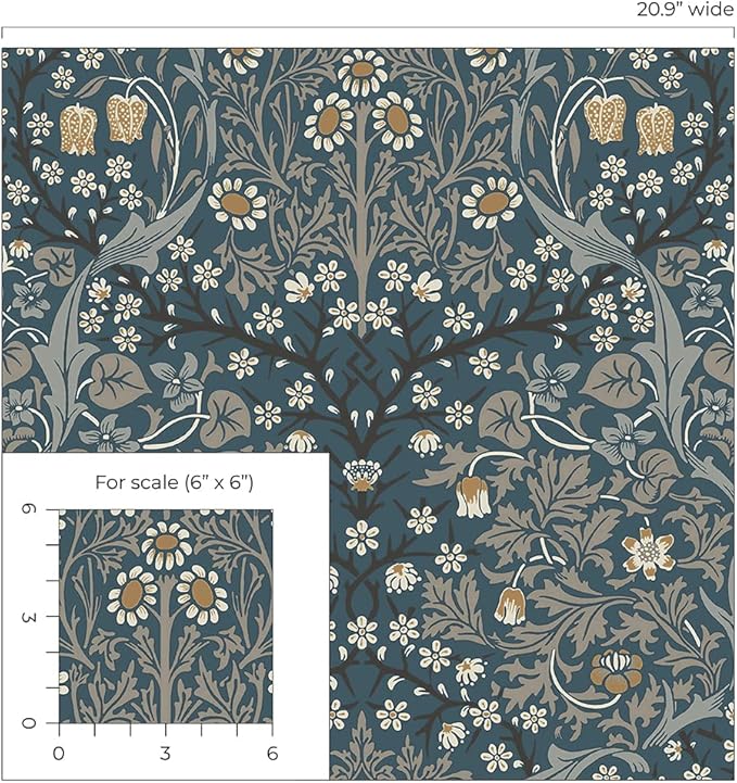 NextWall Seabrook Designs Victorian Garden Floral Vintage Prepasted Wallpaper (Aegean Blue & Warm Stone)