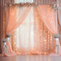 20ft x 10ft Peach Backdrop Curtain with Lights String for Parties, Sheer Tulle Wedding Photo Backdrops Drapes for Baby Shower Birthday Party Decorations Background for Photography