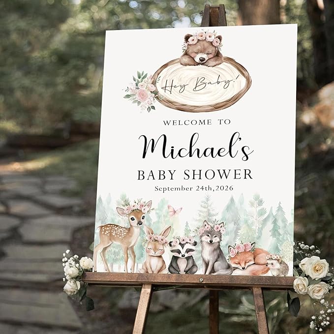 Personalized Baby Shower Welcome Sign For Outdoor, Custom Forest Animal Baby Shower Yard Sign Decorations